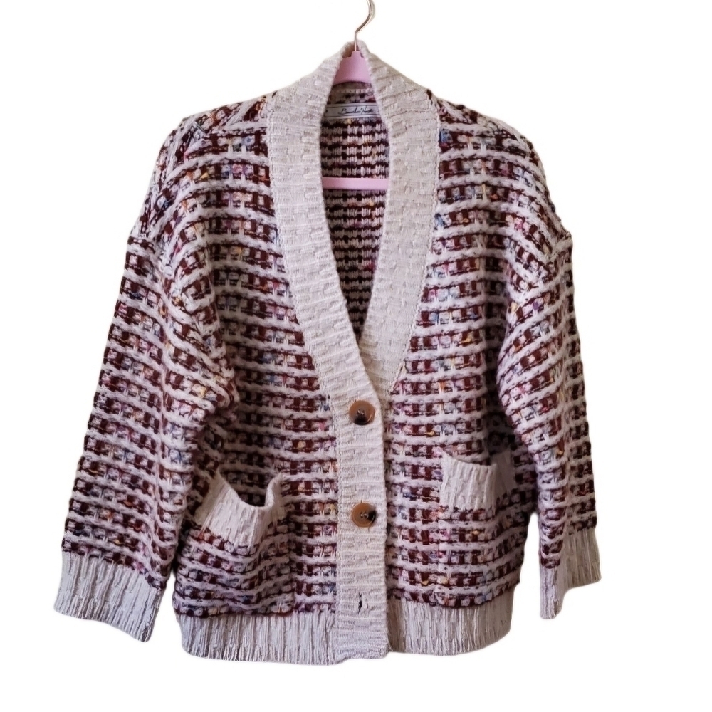 Boundless North Thick Chunky Knit 3 Button Tweed Cardigan Oversized Size S